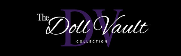 Logo of 'The Doll Vault Collection' on a black background